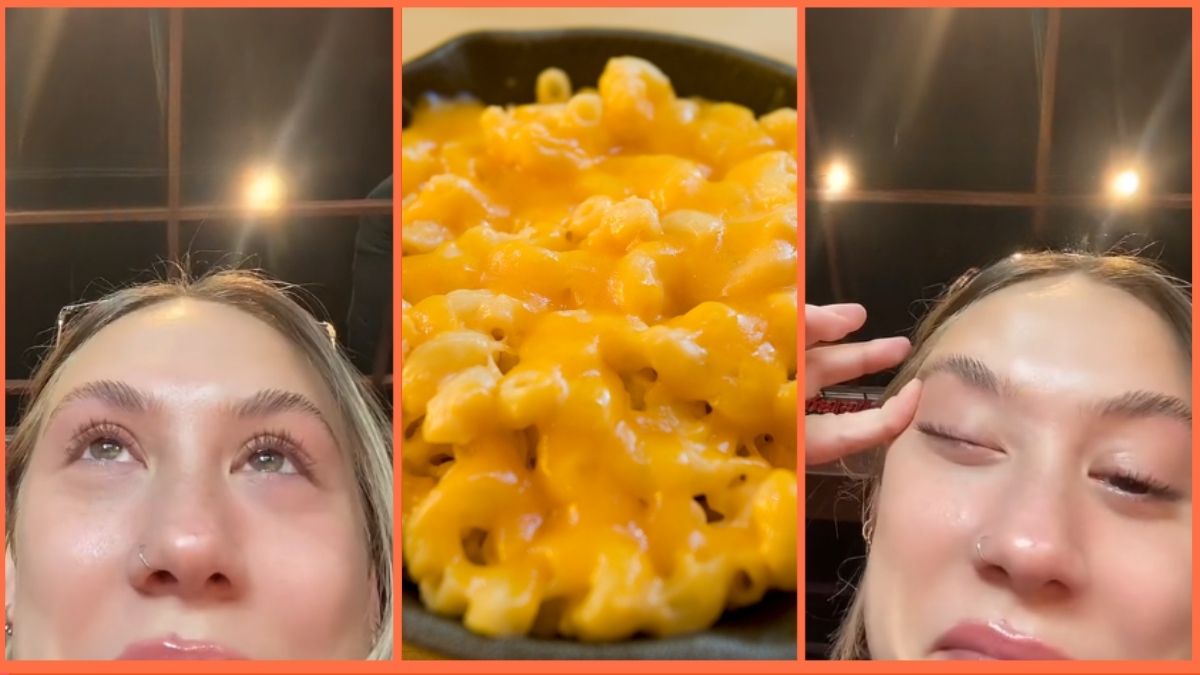 TikTok screenshots via @chobiewobie/stock image of macaroni cheese