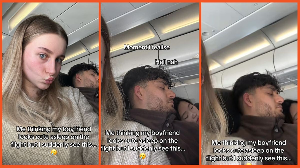 Girlfriend "shocked" as her boyfriend is "sleeping with" another woman on a plane