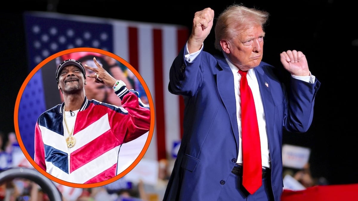 US rapper Snoop Dogg performs the Coup de Baton ceremony / Republican presidential nominee, former U.S. President Donald Trump dances on stage during a campaign rally