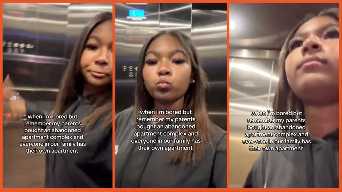 Screengrabs of a woman in an apartment elevator