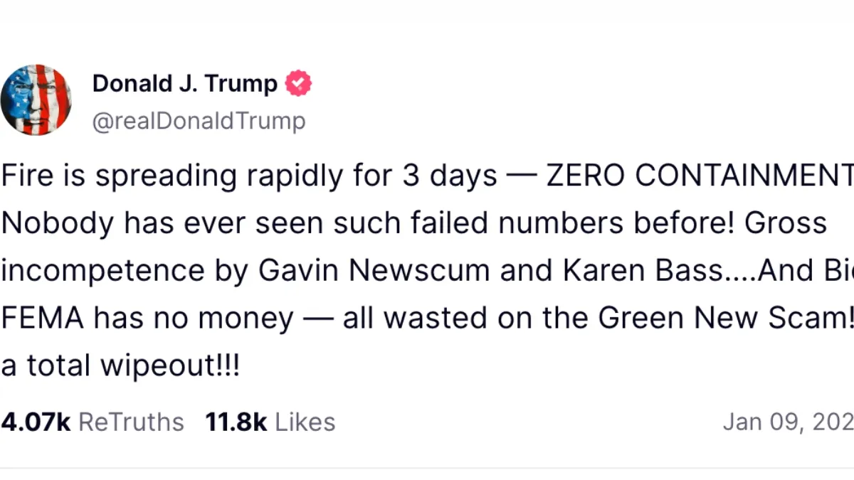 A screenshot of Donald Trump's TruthSocial post