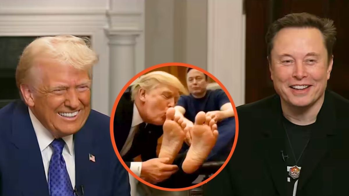 Donald Trump and Elon Musk Fox News Interview and screenshot of AI-generated foot video