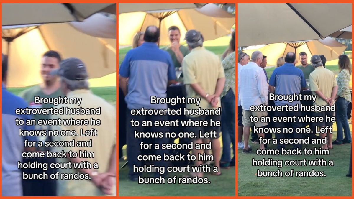 Screenshots of people talking at a party