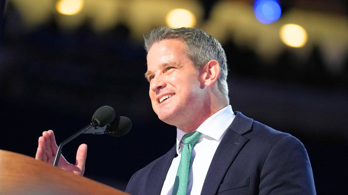 CHICAGO, ILLINOIS - AUGUST 22: Former U.S. Rep. Adam Kinzinger (R-Il) speaks on stage during the final day of the Democratic National Convention at the United Center on August 22, 2024 in Chicago, Illinois. Delegates, politicians, and Democratic Party supporters are gathering in Chicago, as current Vice President Kamala Harris is named her party's presidential nominee. The DNC takes place from August 19-22. (Photo by Andrew Harnik/Getty Images)