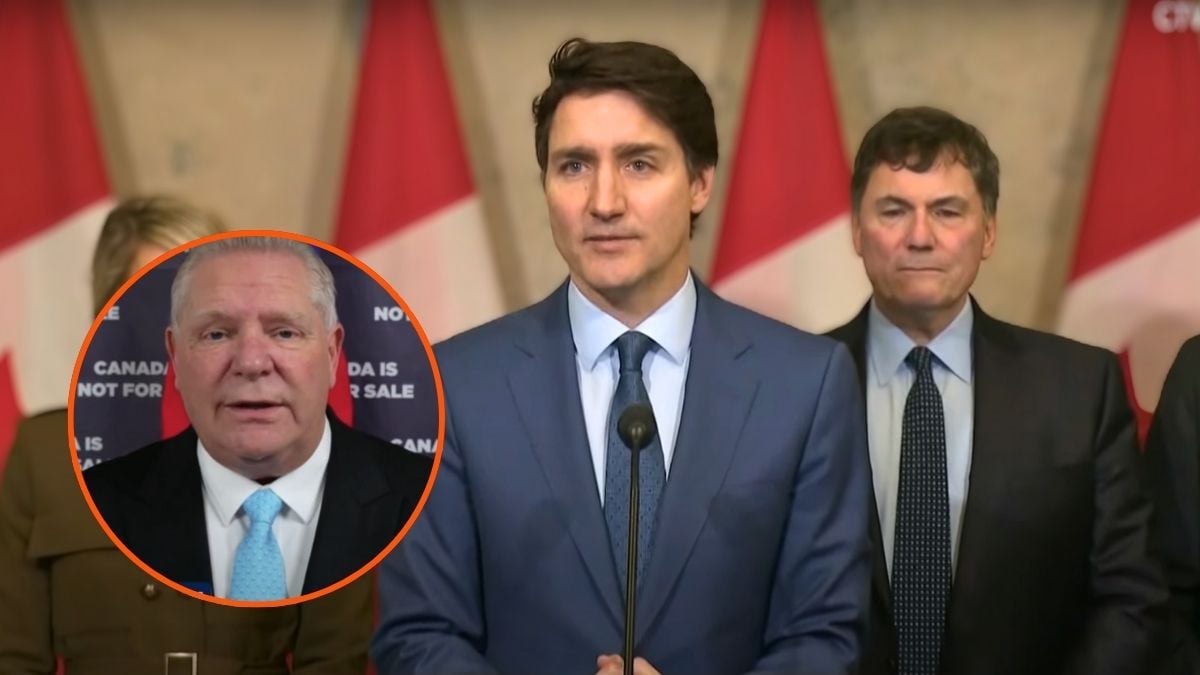 Justin Trudeau and Doug Jones addressing press.