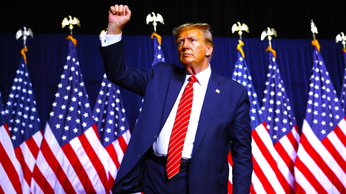 Republican presidential candidate and former U.S. President Donald Trump leaves the stage a the conclusion of a campaign rally at the Forum River Center March 09, 2024 in Rome, Georgia. Both Trump and President Joe Biden are holding campaign events on Saturday in Georgia, a critical battleground state, two days before the its primary elections. A city of about 38,000, Rome is in the heart of conservative northwest Georgia and the center of the Congressional district represented by Rep. Majorie Taylor Green (R-GA). (Photo by Chip Somodevilla/Getty Images)