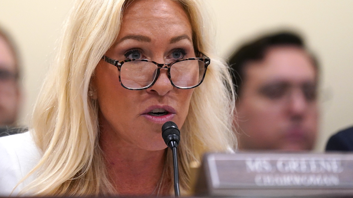 WASHINGTON, DC - FEBRUARY 12: Chair of the Subcommittee on Delivering On Government Efficiency (DOGE) U.S. Rep. Marjorie Taylor Greene (R-SC) presides over a hearing of the House Oversight Subcommittee in the Rayburn House Office Building on February 12, 2025 in Washington, DC. The subcommittee held a hearing titled “The War on Waste: Stamping Out the Scourge of Improper Payments and Fraud”