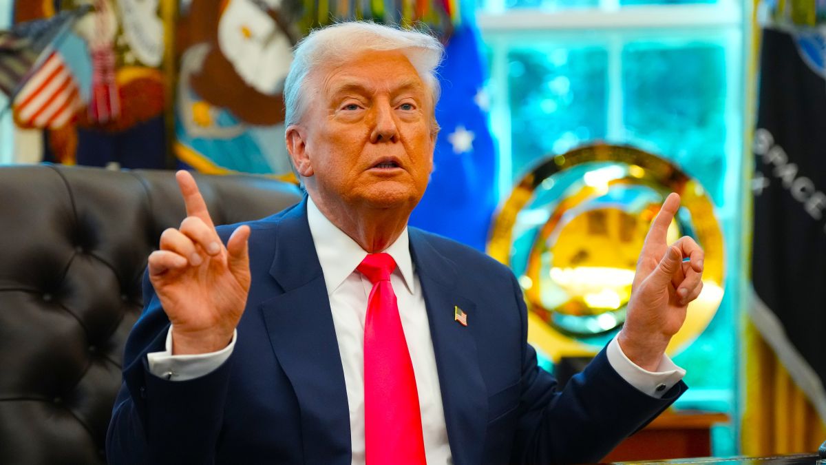U.S. President Donald Trump answers questions from reporters in the Oval Office on August 14, 2025 in Washington, DC. Trump signed a proclamation on the 90th anniversary of Social Security to highlight his administration's efforts on the program. (Photo by Andrew Harnik/Getty Images)