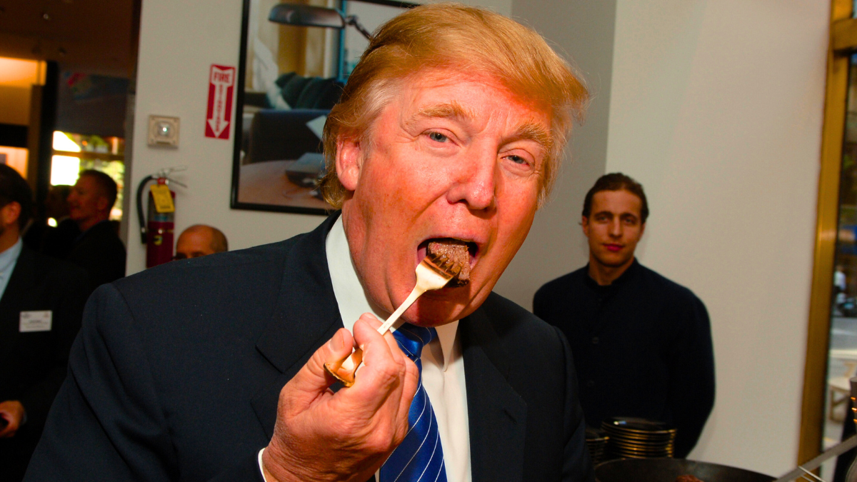 Donald Trump during Launch of Trump Steaks at The Sharper Image at The Sharper Image in New York City, New York, United States. (Photo by Stephen Lovekin/WireImage for Hill & Knowlton)
