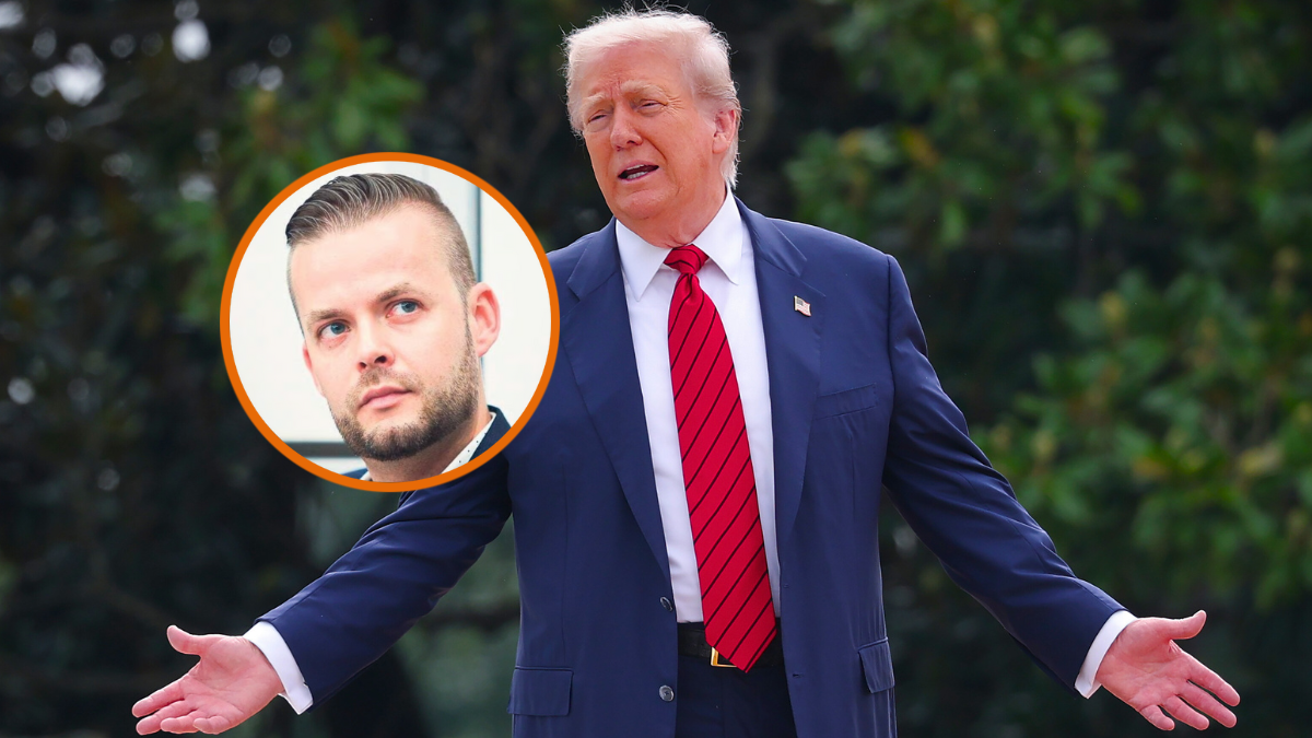 U.S. President Donald Trump gestures while answering questions from reporters as he tours the roof of the West Wing of the White House on August 05, 2025 in Washington, DC. Trump has undertaken several renovation projects at the White House to include the construction of a concrete patio at the Rose Garden. (Photo by Win McNamee/Getty Images)