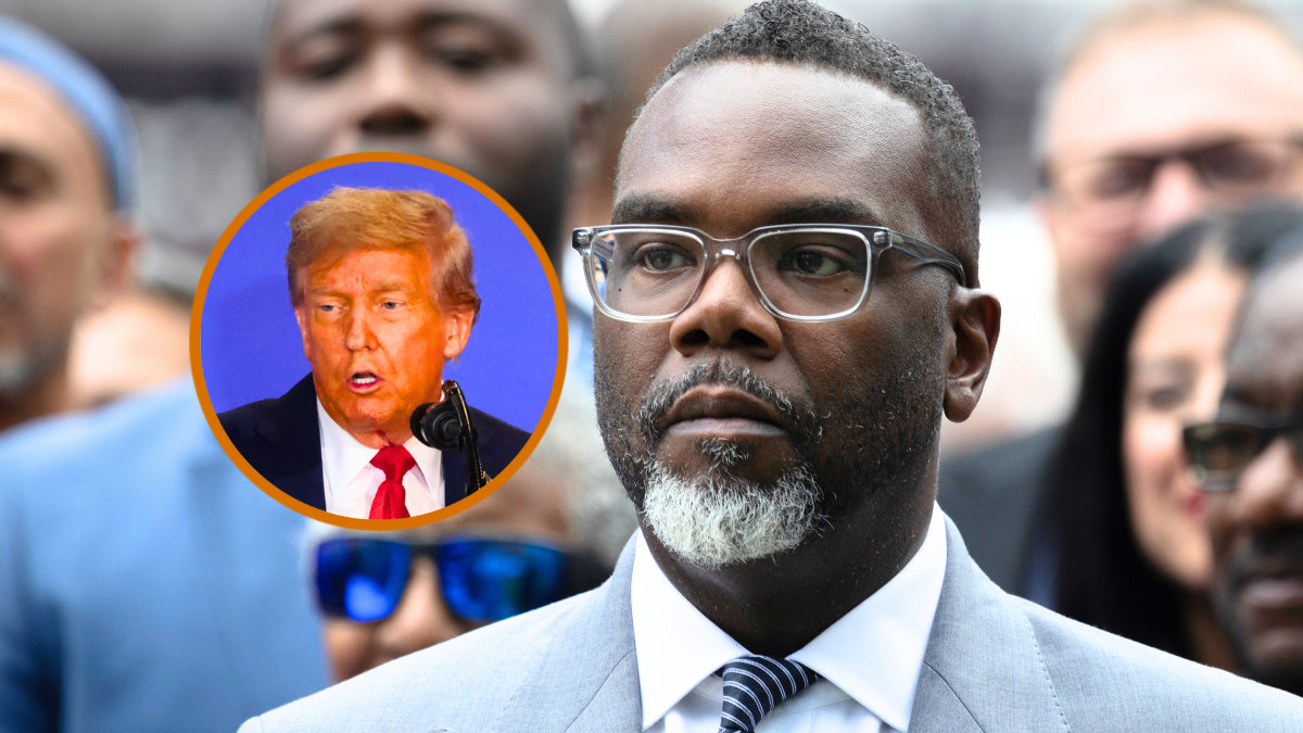 U.S. President Trump speeches duirng a joint press conference after the meeting on war in Ukraine at U.S. Air Base In Alaska on August 15, 2025, in Anchorage, Alaska, United States. Putin is having a one-day trip to Alaska. (Photo by Contributor/Getty Images) / Chicago Mayor Brandon Johnson listens as Illinois Gov. JB Pritzker speaks at a news conference to address President Donald Trump's plan to send National Guard troops into the city on August 25, 2025 in Chicago, Illinois. Recent reports have stated that Trump plans to deploy troops to the city as early as next month. (Photo by Scott Olson/Getty Images)