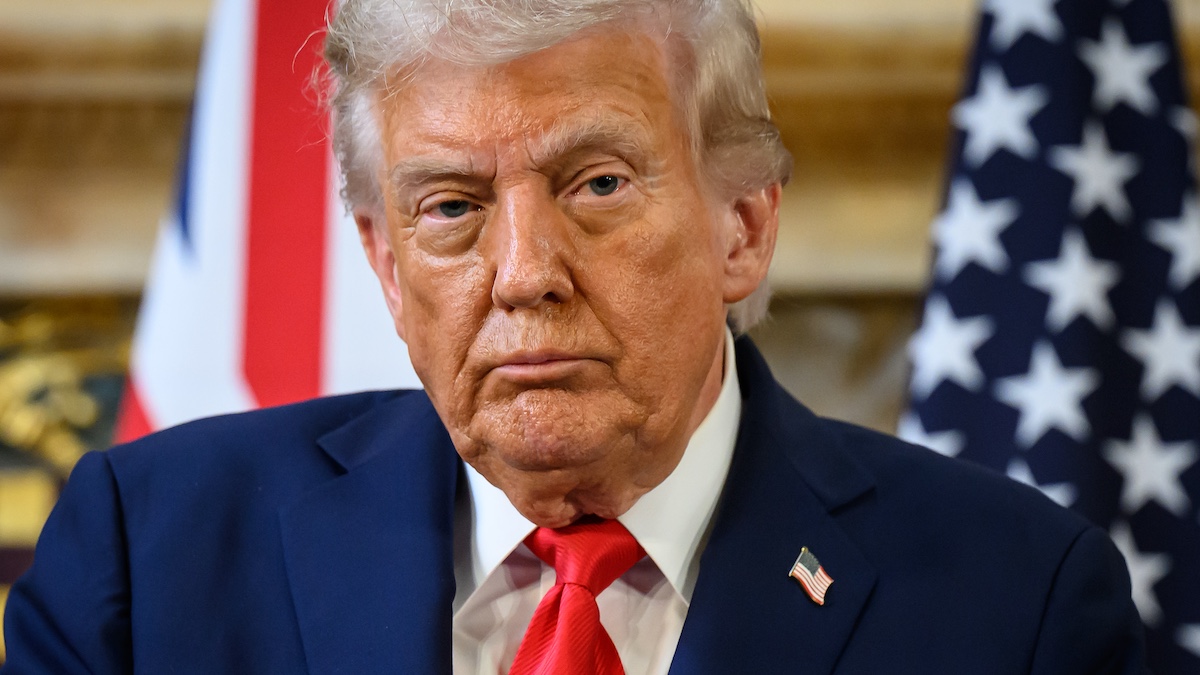 AYLESBURY, ENGLAND - SEPTEMBER 18: U.S. President Donald Trump talks at a press conference with UK Prime Minister Keir Starmer (not pictured) at Chequers at the conclusion of a state visit on September 18, 2025 in Aylesbury, England. This is the final day of President Trump’s second UK state visit, with the previous one taking place in 2019 during his first presidential term.