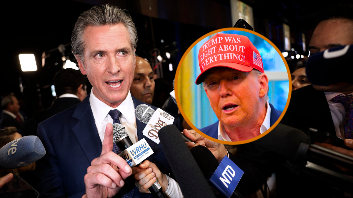 U.S. President Donald Trump holds a photograph he said was given to him as a gift by Russian President Vladimir Putin in the Oval Office at the White House August 22, 2025 in Washington, DC. Trump announced the FIFA World Cup 2026 draw will take place at The Kennedy Center. (Photo by Chip Somodevilla/Getty Images) / alifornia Governor Gavin Newsom talks to journalists in the media center at the Pennsylvania Convention Center before the first presidential debate between Republican presidential nominee, former President Donald Trump and Democratic presidential nominee, U.S. Vice President Kamala Harris on September 10, 2024 in Philadelphia, Pennsylvania. After earning the Democratic Party nomination following President Joe Biden's decision to leave the race, Harris is facing off with Trump in what may be their only debate of the 2024 campaign for the White House. (Photo by Chip Somodevilla/Getty Images)