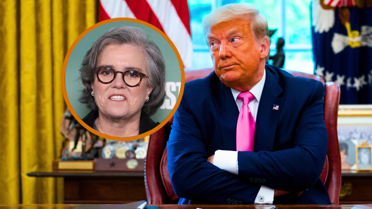 Rosie O'Donnell attends Sky's UK Premiere of "The Last of Us" Season II at Vue West End on April 10, 2025 in London, England. (Photo by Mike Marsland/Getty Images for Sky & NOW) / U.S. President Donald Trump talks to reporters while hosting Republican Congressional leaders and members of his cabinet in the Oval Office at the White House July 20, 2020 in Washington, DC. Trump and his guests talked about a proposed new round of financial stimulus to help the economy during the ongoing global coronavirus pandemic. (Photo by Doug Mills/Getty Images)