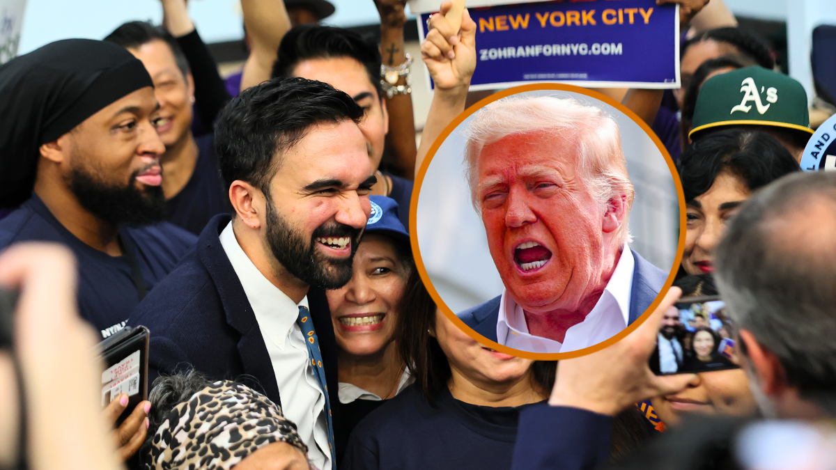 U.S. President Donald Trump answers questions while departing the White House with first lady Melania Trump on July 11, 2025 in Washington, DC. Trump is scheduled to travel to Central Texas today to meet with first responders and local elected officials involved with the recovery process from last week's flash flooding event that has claimed more than 120 lives. (Photo by Win McNamee/Getty Images) / New York Mayoral Candidate Zohran Mamdani takes photos with supporters during a press conference at the Hotel & Gaming Trades Council building on July 02, 2025 in New York City. Mamdani celebrated his mayoral primary victory with leaders and members of the city’s labor unions, including the Hotel and Gaming Trades Council, 32BJ SEIU, New York State Nurses Association, and NY City Central Labor Council, and received the endorsements of these unions. (Photo by Michael M. Santiago/Getty Images)