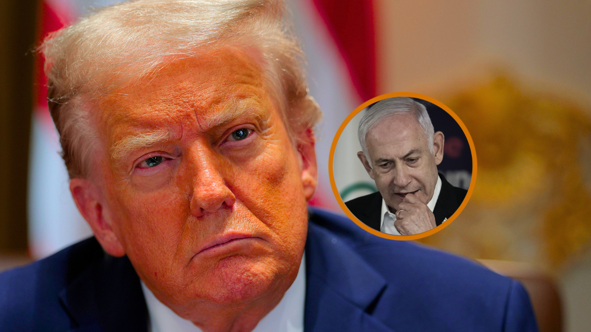 Israeli Prime Minister Benjamin Netanyahu speaks during a press conference at the Sheba Tel-HaShomer Medical Centre on June 8, 2024 in Ramat Gan, Israel. Earlier today, the country's military announced the rescue of four hostages kidnapped by Palestinian militants on Oct. 7 - Noa Argamani, Almog Meir Jan, Andrey Kozlov and Shlomi Ziv - and since held in Gaza. Around 120 other Israeli hostages are said to remain in Gaza, but it's unclear how many are alive. (Photo by Jack Guez -Pool/Getty Images) /U.S. President Donald Trump attends a cabinet meeting with members of his administration in the Cabinet Room of the White House on August 26, 2025 in Washington, DC. This is the seventh cabinet meeting of Trump's second term.