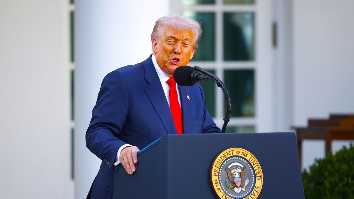 U.S. President Donald Trump speaks as he posthumously awards the Presidential Medal of Freedom to late conservative activist Charlie Kirk during a ceremony in the Rose Garden of the White House on October 14, 2025 in Washington, DC. Today marks the National Day of Remembrance for Charlie Kirk who was shot and killed on September 10th at Utah Valley University. (Photo by Kevin Dietsch/Getty Images)