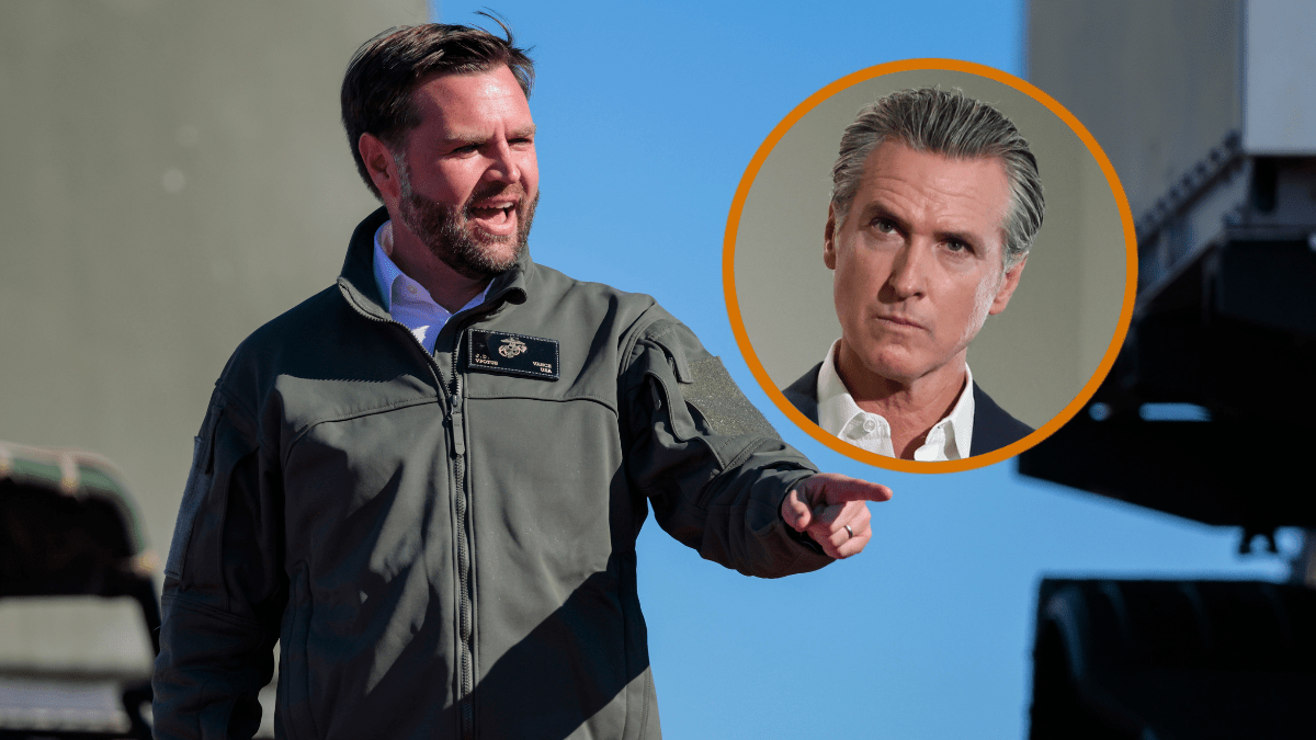 U.S. Vice President JD Vance arrives to speak at the United States Marine Corps 250th birthday celebration at Marine Corps Base Camp Pendleton on October 18, 2025 in Oceanside, California. The U.S. Marines are marking their 250th anniversary with a live amphibious assault demonstration entitled "Sea To Shore--A Review of Amphibious Strength" and visits from Vice President JD Vance and War Secretary Pete Hegseth. (Photo by Mario Tama/Getty Images) / California Governor Gavin Newsom (R) looks on as Scott Faber, Environmental Working Group Senior Vice President of Government Affairs, speaks at Belvedere Middle School before Newsom signed legislation aimed at improving kids' nutrition and health across California on October 8, 2025 in Los Angeles, California. The bill bans ultra-processed foods (UPFs) from school meals in the state. (Photo by Mario Tama/Getty Images)