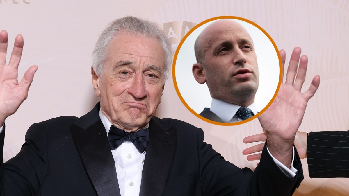 White House Deputy Chief of Staff Stephen Miller speaks to press outside of the White House on April 14, 2025 in Washington, DC. Miller spoke about President Donald Trump's administrations immigration policies and the recent deportation of Venezuelan immigrants. (Photo by Kayla Bartkowski/Getty Images) / Robert De Niro attends the 2025 opening Dinner during of the 78th annual Cannes Film Festival at on May 13, 2025 in Cannes, France. (Photo by Daniele Venturelli/WireImage)