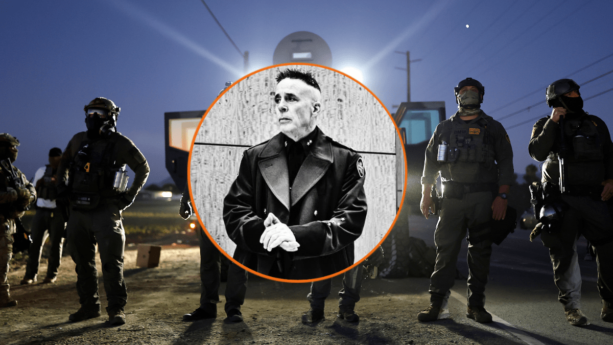 ederal agents block people protesting an ICE immigration raid at a nearby licensed cannabis farm on July 10, 2025 near Camarillo, California. Protestors stood off with federal agents for hours outside the farm in the farmworker community in Ventura County. A Los Angeles federal judge is set to rule Friday on a temporary restraining order which would restrict area immigration enforcement operations. (Photo by Mario Tama/Getty Images)