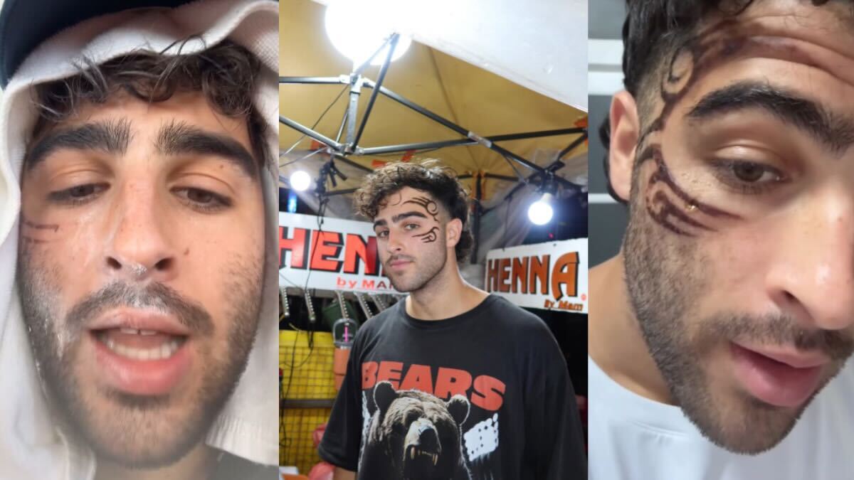 Influencer Nick Nayersina's black henna Mike Tyson tattoo