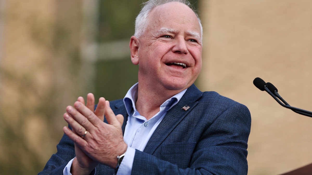 TUCSON, ARIZONA - NOVEMBER 02: Democratic vice presidential nominee, Minnesota Gov. Tim Walz speaks during a campaign rally at Tucson High Magnet School on November 2, 2024 in Tucson, Arizona. Walz made another campaign stop in Flagstaff earlier in the day while Republican vice presidential nominee, U.S. Sen. J.D. Vance (R-OH) held a campaign rally in Scottsdale in the battleground state three days before Election Day.