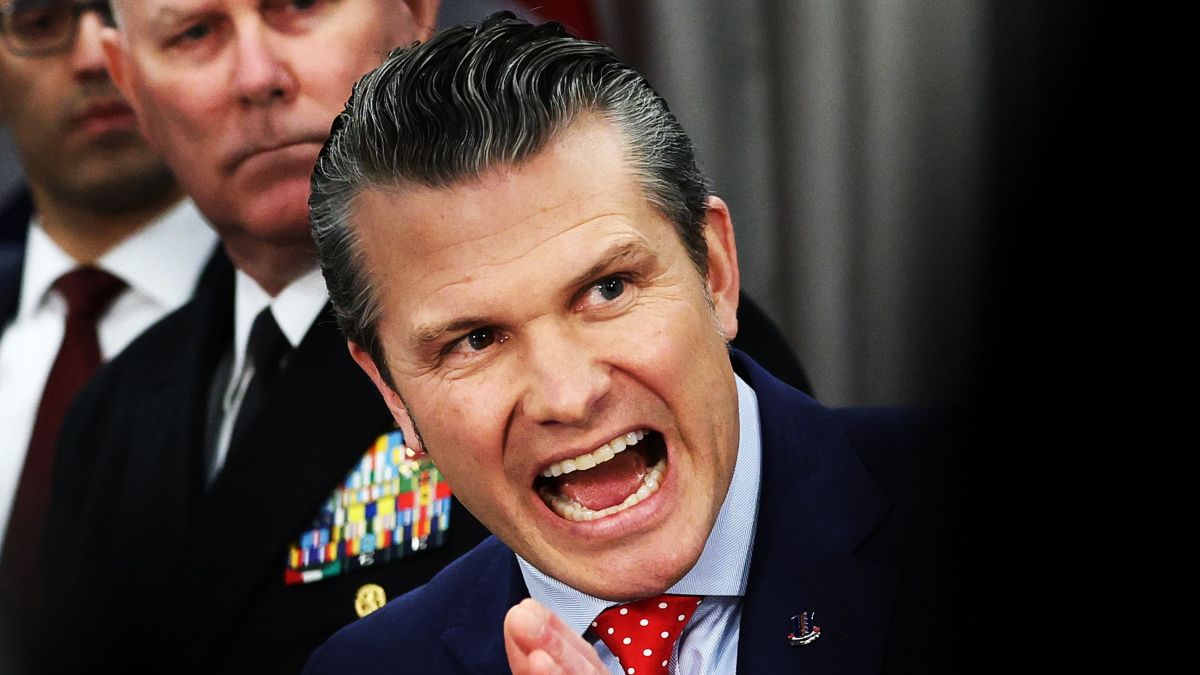 U.S. Secretary of Defense Pete Hegseth delivers remarks to the press during a meeting with UK Defense Secretary John Healey at the Pentagon on March 6, 2025 in Arlington, Virginia. Healey is meeting with Hegseth to discuss a possible peace plan for Ukraine. (Photo by Win McNamee/Getty Images)