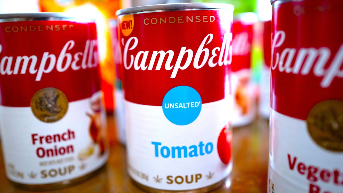 Soup produced by The Campbell's Company is shown on June 02, 2025 in Chicago, Illinois. During their earnings report today, Campbell's reported strong sales among their meals and beverages unit, but their snacks business dropped by 5 percent. (Photo Illustration by Scott Olson/Getty Images)