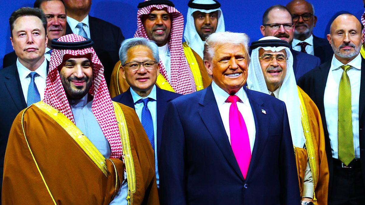U.S. President Donald Trump and Crown Prince and Prime Minister Mohammed bin Salman of Saudi Arabia stand for a photo with business and political leaders including Tesla CEO Elon Musk, Nvidia CEO Jensen Huang at the U.S.-Saudi Investment Forum at the Kennedy Center on November 19, 2025 in Washington, DC. The forum is intended to bring together business leaders, innovators and political leaders with the goal of strengthening economic ties and promoting investment between the United States and Saudi Arabia. (Photo by Win McNamee/Getty Images)