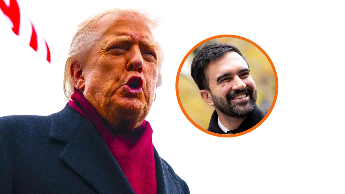 U.S. President Donald Trump speaks to reporters as he departs the White House on November 22, 2025 in Washington, DC. Trump is headed to Joint Base Andrews in Prince Georges County Maryland to tour the golf course located on the base. (Photo by John McDonnell/Getty Images) / Zohran Mamdani is seen on November 20, 2025 in New York City. (Photo by John McDonnell/Getty Image/BG048/Bauer-Griffin/GC Images)