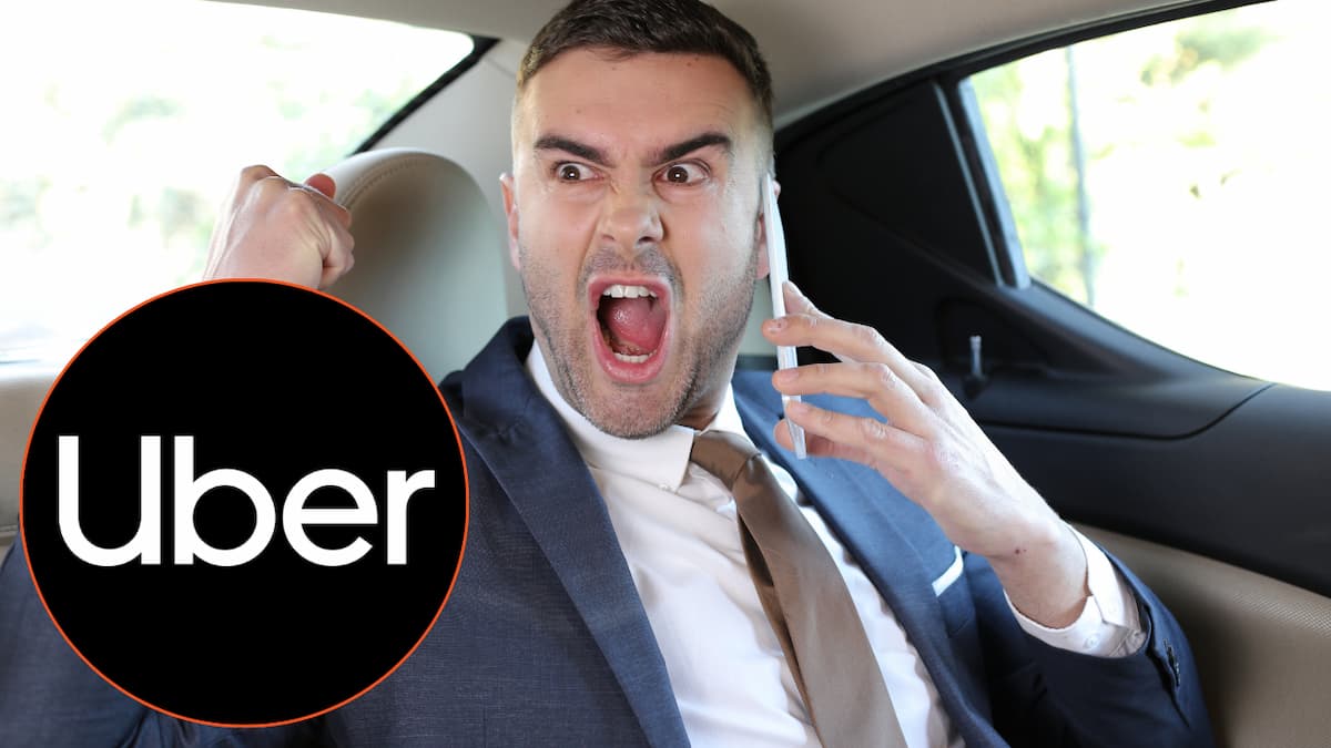 Angry businessman shouting in taxi.