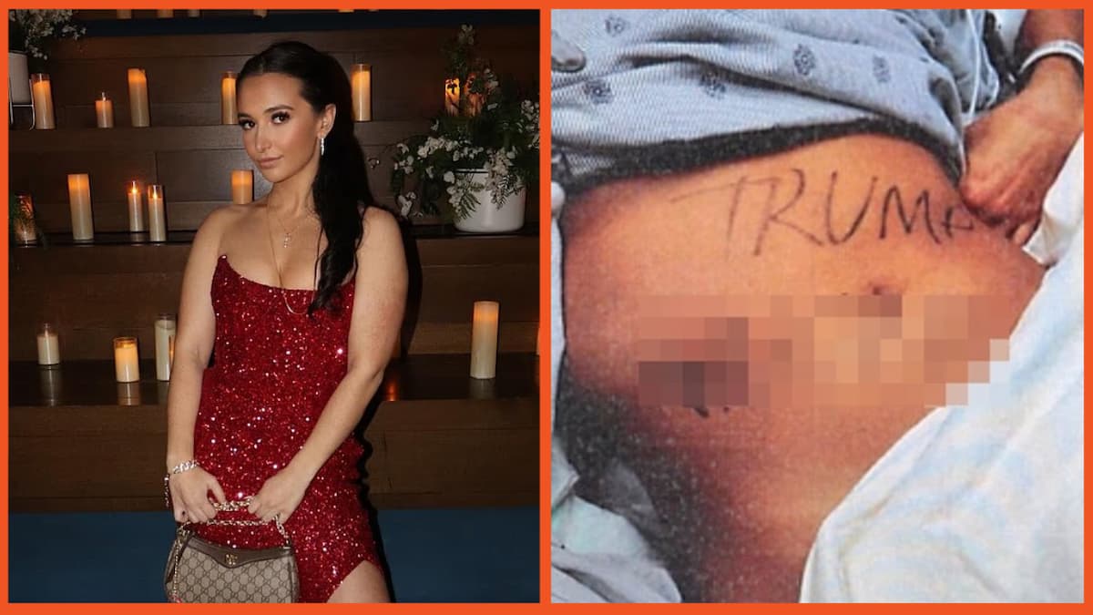 Natalie Greene and image of the words on her stomach.