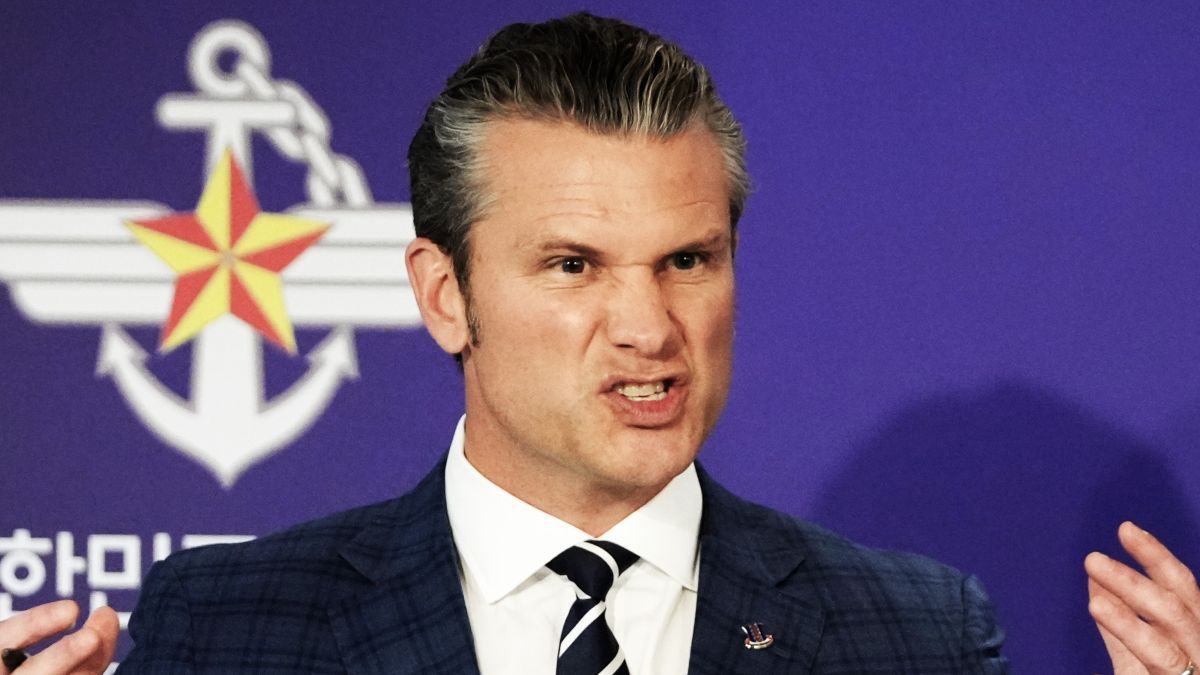 U.S. Defense Secretary Pete Hegseth speaks during a joint press conference with South Korean Defense Minister Ahn Gyu-back, following the 57th Security Consultative Meeting at the Defense Ministry on November 04, 2025 in Seoul, South Korea. The defense chiefs of South Korea and the United States were set to hold their annual security talks in Seoul to discuss a range of security issues, such as how to modernize the decadeslong alliance between the two nations. (Photo by Lee Jin-man - Pool/Getty Images)