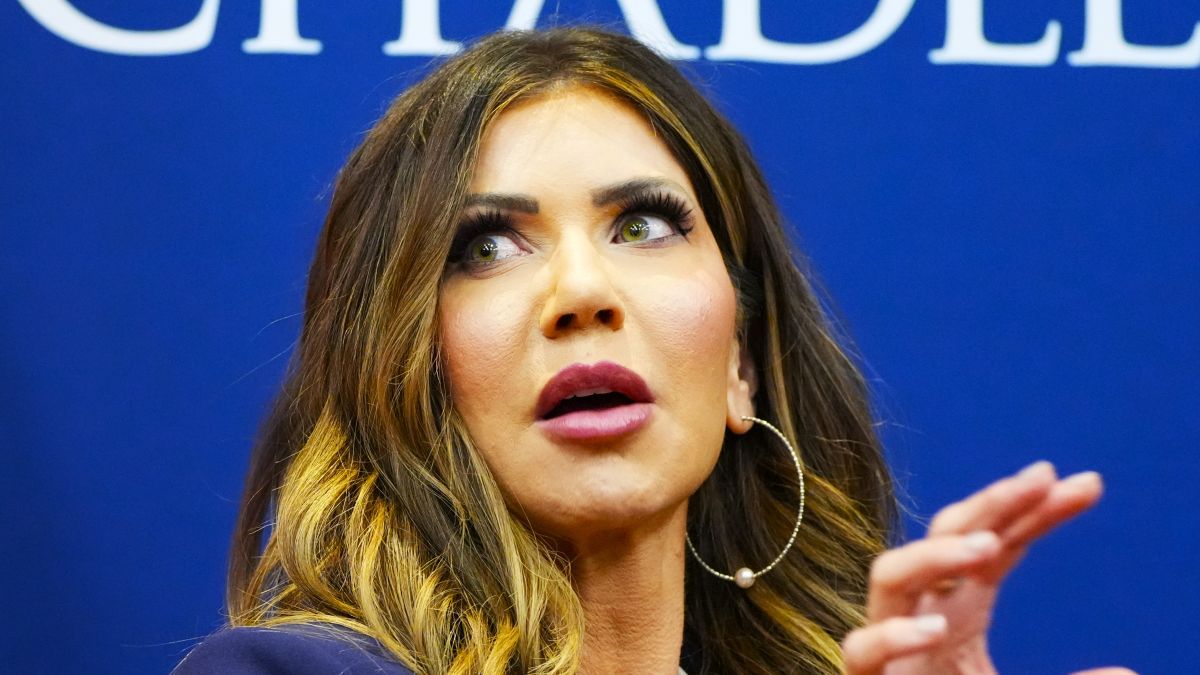 U.S. Homeland Security Secretary Kristi Noem participates in a town hall event at the Citadel on November 7, 2025, in Charleston, South Carolina. (Photo by Alex Brandon-Pool/Getty Images)