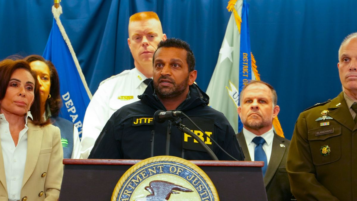 FBI Director Kash Patel speaks to the press as US Attorney for the District of Columbia Jeanine Pirro, D.C. Mayor Muriel Bowser (L), and Brigadier General Leland Blanchard of the National Guard (R) look on during a press conference regarding the shooting of two West Virginia National Guard soldiers on November 27, 2025 in Washington, DC. Two members of the West Virginia National Guard were shot blocks from the White House in what authorities are calling a targeted shooting. (Photo by Andrew Leyden/Getty Images)