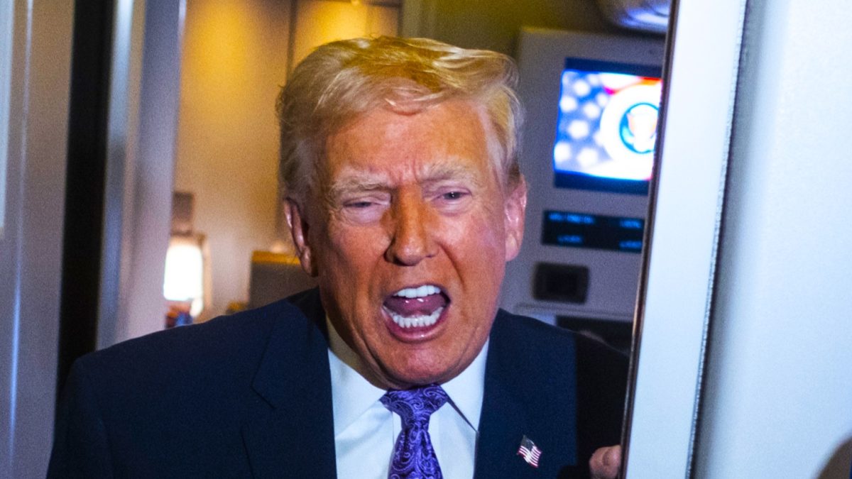 President Donald Trump speaks to the press aboard Air Force One en-route to Washington, DC on November 30, 2025. The first family is returning to Washington, DC after spending the Thanksgiving holiday at Mar-A-Lago Resort In Florida. (Photo by Pete Marovich/Getty Images)