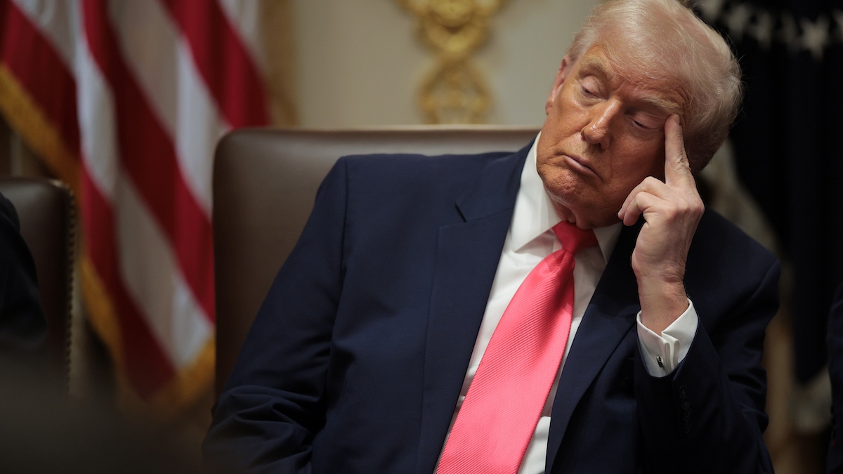 WASHINGTON, DC - DECEMBER 02: U.S. President Donald Trump attends a meeting of his Cabinet in the Cabinet Room of the White House on December 02, 2025 in Washington, DC. A bipartisan Congressional investigation has begun regarding Secretary of War Pete Hegseth's role in ordering U.S. military strikes on small boats in the waters off Venezuela that have killed scores of people, which Hegseth said are intended "to stop lethal drugs, destroy narco-boats and kill the narco-terrorists who are poisoning the American people.”