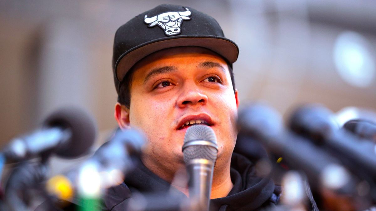 Kilmar Abrego Garcia speaks to supporters as he arrives for his first check-in at the U.S. Immigration and Customs Enforcement Baltimore Field Office the day after a federal judge ordered his release from a detention in Pennsylvania, on December 12, 2025 in Baltimore, Maryland. An undocumented immigrant who had been living in the United States since 2011, Abrego Garcia was detained by federal agents and deported to the CECOT prison in El Salvador in March 2025, which the Trump Administration called "an administrative error." (Photo by Chip Somodevilla/Getty Images)