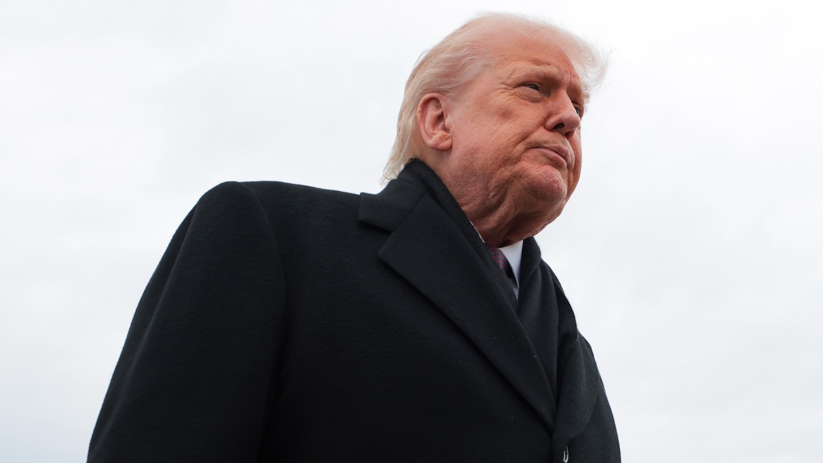 JOINT BASE ANDREWS, MARYLAND - DECEMBER 17: U.S. President Donald Trump speaks to reporters after departing Air Force One on December 17, 2025 in Joint Base Andrews, Maryland. Trump attended a dignified transfer ceremony at Dover Air Force Base for two members of the Iowa National Guard killed in Syria.