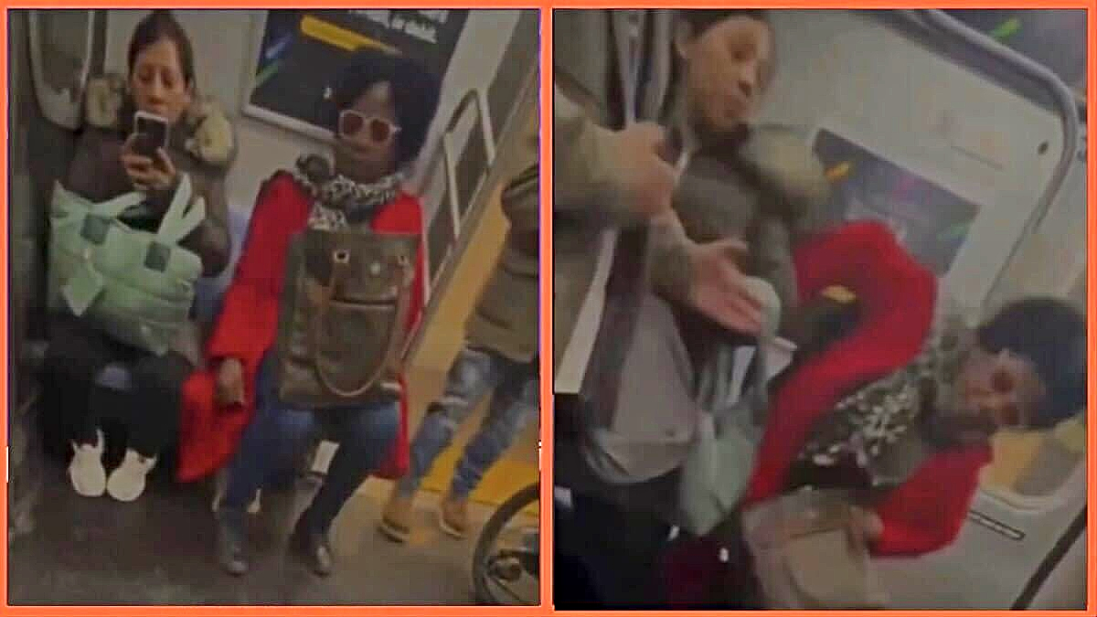 Racist Black woman assaults a Hispanic woman on subway
