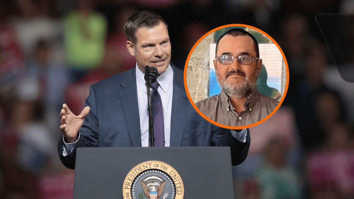 epublican candidate for governor of Kansas Kris Kobach speaks at a rally with President Donald Trump at the Kansas Expocenter on October 6, 2018 in Topeka, Kansas. Trump scored a political victory today when Judge Brett Kavanaugh was confirmed by the Senate to become the next Supreme Court justice. (Photo by Scott Olson/Getty Images)