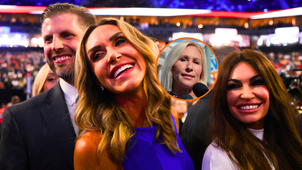 Rep. Marjorie Taylor Greene (R-GA) speaks during a news conference with 10 of the alleged victims of disgraced financier and sex trafficker Jeffrey Epstein outside the U.S. Capitol on September 03, 2025 in Washington, DC. Rep. Thomas Massie (R-KY) and Rep. Ro Khanna (D-CA ) have introduced the Epstein List Transparency Act to force the federal government to release all unclassified records from the cases of Epstein and his associate, Ghislaine Maxwell. (Photo by Chip Somodevilla/Getty Images) / ric Trump, son of former U.S. President Donald Trump, Lara Trump and Kimberly Guilfoyle attend the first day of the Republican National Convention at the Fiserv Forum on July 15, 2024 in Milwaukee, Wisconsin. Delegates, politicians, and the Republican faithful are in Milwaukee for the annual convention, concluding with former President Donald Trump accepting his party's presidential nomination. The RNC takes place from July 15-18. (Photo by Win McNamee/Getty Images)