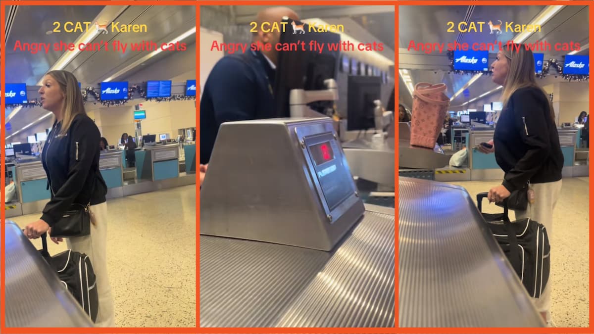 Woman arguing with Alaska Airlines staff posted by ibeensaiddat on TikTok
