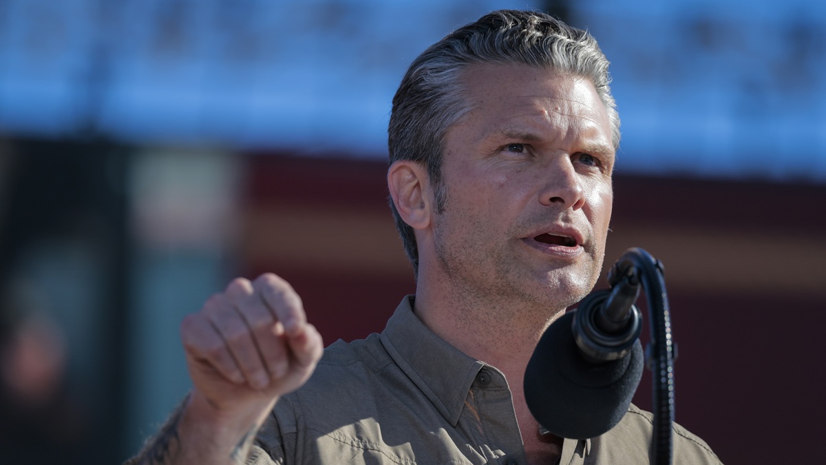 OCEANSIDE, CALIFORNIA - OCTOBER 18: U.S. Secretary of War Pete Hegseth speaks at the United States Marine Corps 250th birthday celebration at Marine Corps Base Camp Pendleton on October 18, 2025 in Oceanside, California. The U.S. Marines are marking their 250th anniversary with a live amphibious assault demonstration entitled "Sea To Shore--A Review of Amphibious Strength" and visits from Vice President JD Vance and War Secretary Pete Hegseth. (Photo by Mario Tama/Getty Images)