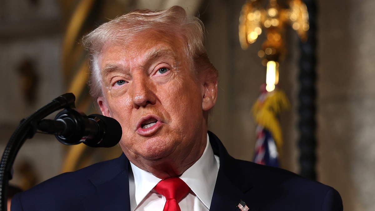 PALM BEACH, FLORIDA - DECEMBER 22: U.S. President Donald Trump announced the creation of the “Trump-class” battleship during a statement to the media at Trump’s Mar-a-Lago estate on December 22, 2025 in Palm Beach, Florida. Trump announced the new class of ship will become the centerpiece of his “Golden Fleet” program to rebuild and strengthen the U.S. shipbuilding industry. (Photo by Tasos Katopodis/Getty Images)