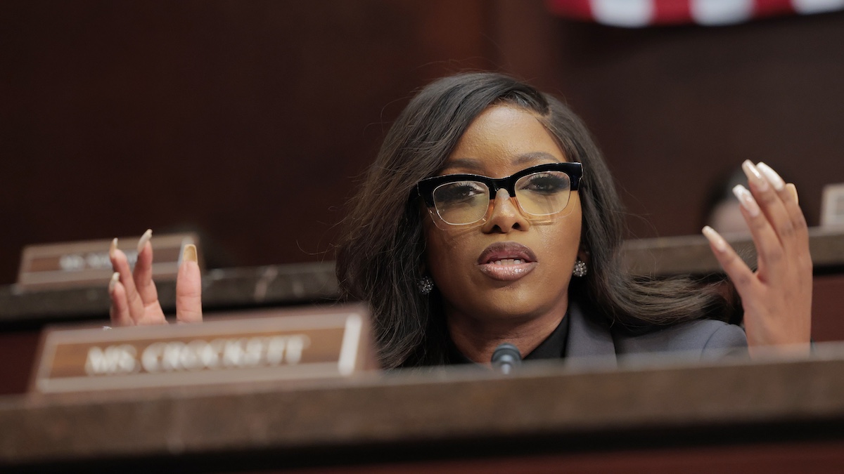 WASHINGTON, DC - FEBRUARY 26: Rep. Jasmine Crockett (D-TX) speaks during a hearing with the Subcommittee on Delivering On Government Efficiency in the U.S. Capitol on February 26, 2025 in Washington, DC. The House Oversight Subcommittee held the hearing to hear from witnesses on U.S. foreign aid.