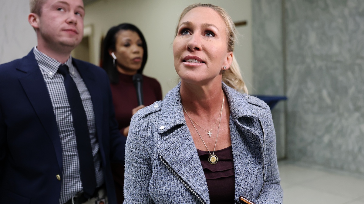 WASHINGTON, DC - NOVEMBER 17: U.S. Rep. Marjorie Taylor Greene (R-GA) departs her office in the Rayburn House Office Building on November 17, 2025 in Washington, DC. Over the weekend, Greene received an increase in personal threats. U.S. President Donald Trump recently posted to Truth Social announcing he was withdrawing support for the congresswoman, and also called her a traitor.
