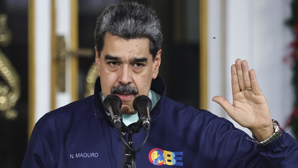 CARACAS, VENEZUELA - NOVEMBER 21: President of Venezuela Nicolás Maduro speaks during a march as part of the "Venezuelan Student Day" at Miraflores on November 21, 2025 in Caracas, Venezuela.