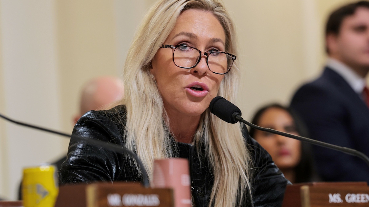 WASHINGTON, DC - DECEMBER 11: Rep. Marjorie Taylor Greene (R-GA) speaks during a hearing with the House Committee on Homeland Security in the Cannon House Office Building on December 11, 2025 in Washington, DC. The committee convened to hear testimony from top national security officials on potential worldwide threats.