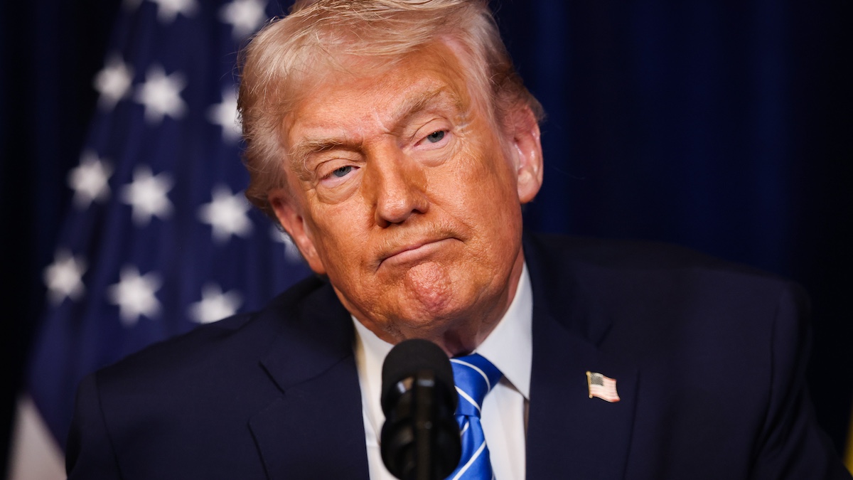 PALM BEACH, FLORIDA - DECEMBER 28: U.S. President Donald Trump listens during a press conference with Ukrainian President Volodymyr Zelensky following their meeting at Trump’s Mar-a-Lago club on December 28, 2025 in Palm Beach, Florida. Trump invited Zelensky to his private club to work on the U.S.-proposed peace plan to end the war in Ukraine, as the conflict approaches four years since the sudden full-scale invasion by Russia on February 24, 2022.